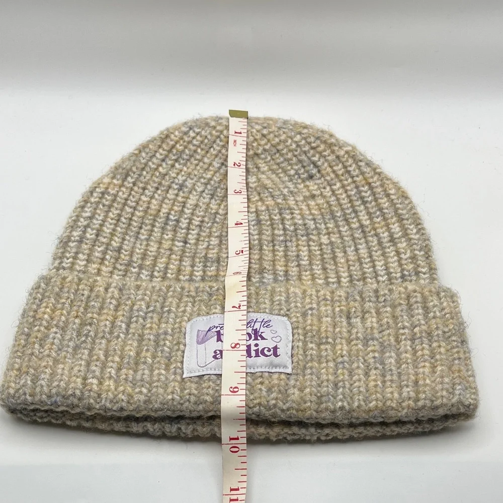 Tan Marled Knit Beanie - Pretty Little Book Addict Patch